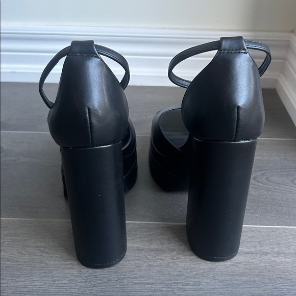 Dream Pairs Black Chunky Block Platform Heels Square Open Square Toe Size 8.5 - Picture 3 of 15